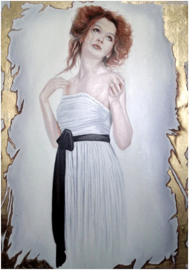 Portrait de Angie contour Or 24 Carats 60x90 cm — Daniel Trammer