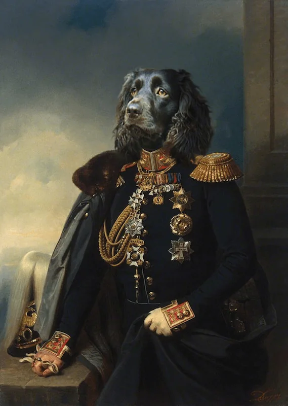 Portrait de teckel en officier 110x90 cm — Daniel Trammer