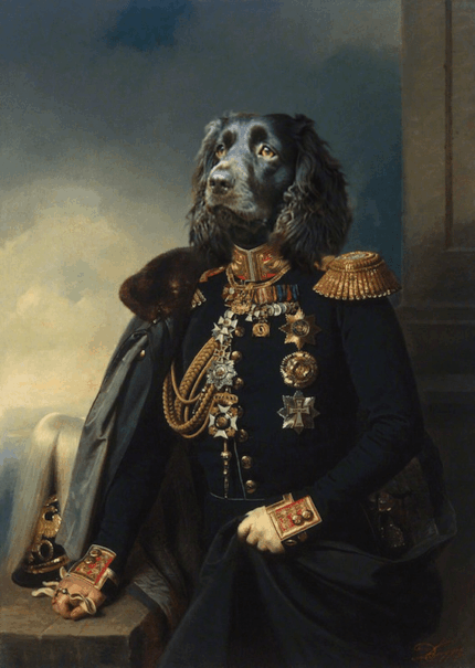 Portrait de teckel en officier 110x90 cm